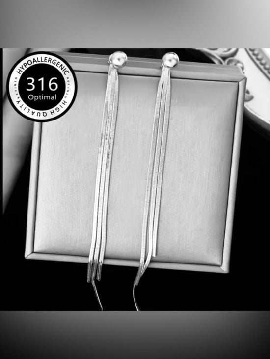 Long Silver Tassel Drop Earrings - Hypoallergenic Stainless Look
