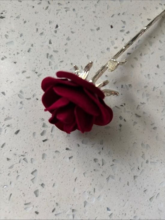Gold Leaf Hair Pin with Red Velvet Rose Accent