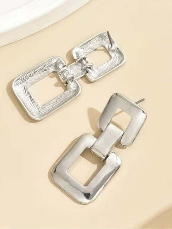 Silver Chic Geometric Linked Dangle Earrings