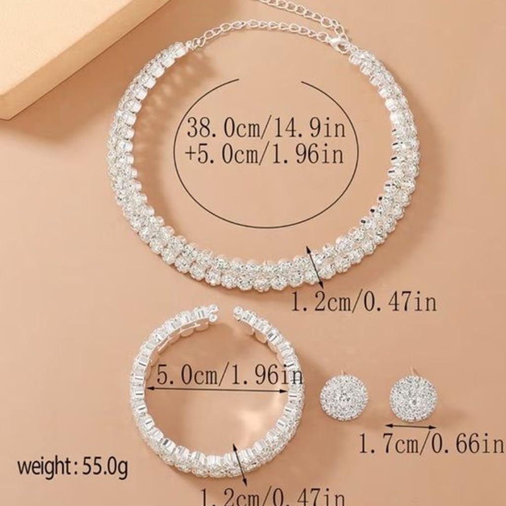 Crystal Pavé Silver-Tone Necklace and Bracelet Set - Elegant White Sparkle