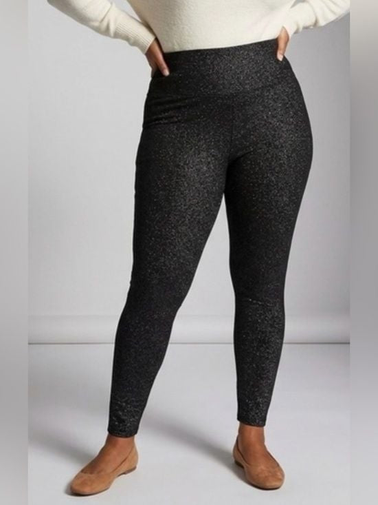 Plus Size Sparkle High-Waist Leggings in Black 14W Terra & Sky