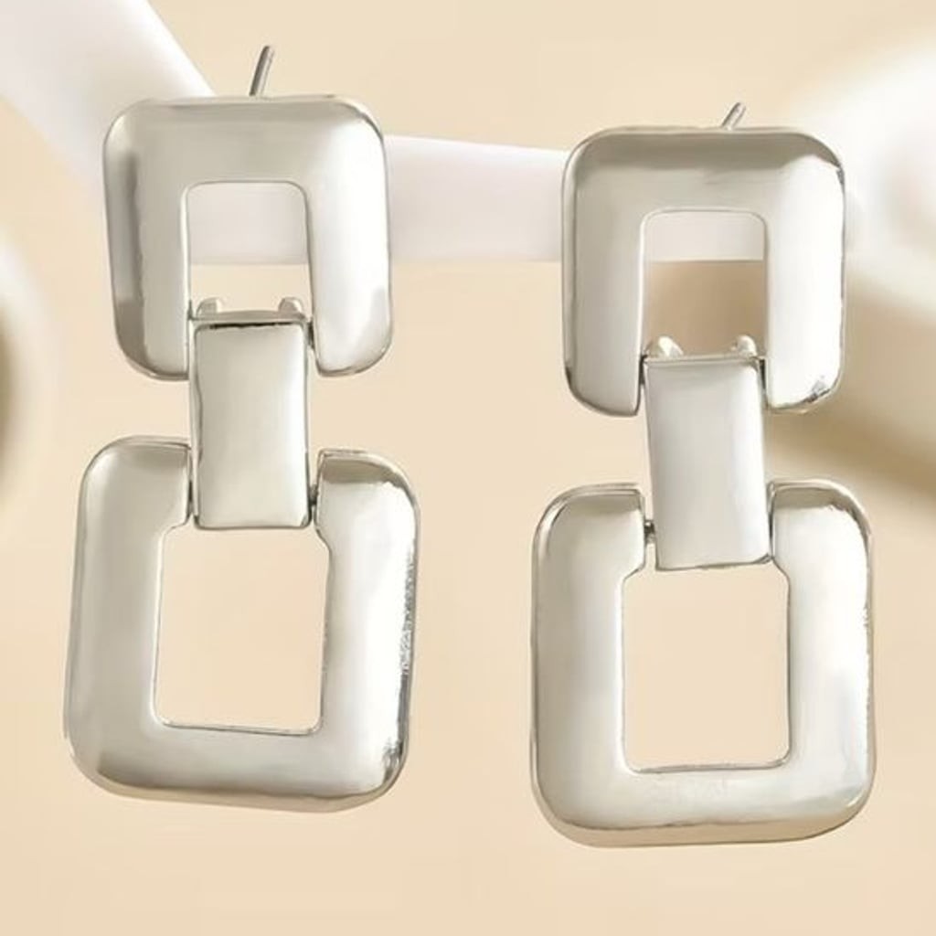 Modern Sculptural Silver Geometric Linked Dangle Earrings