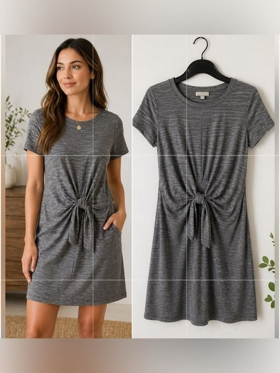 Talbots Charcoal Gray Short Sleeve Tie-Front Mini Dress