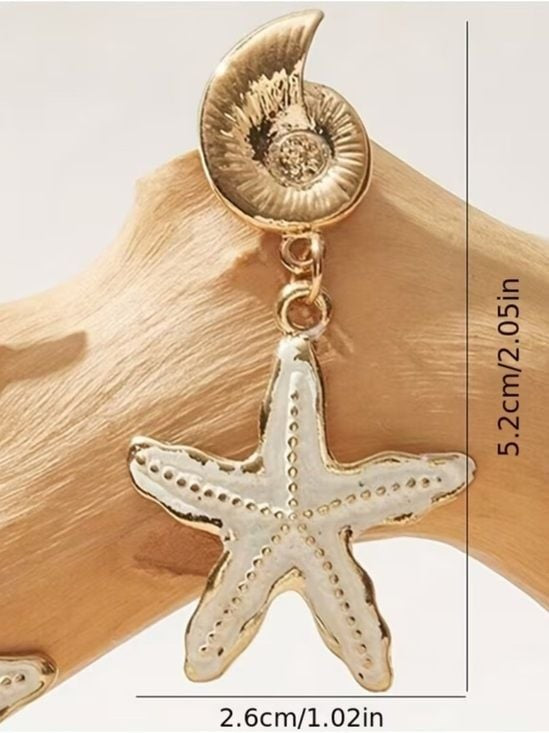 Gold and White Starfish Drop Earrings for Women