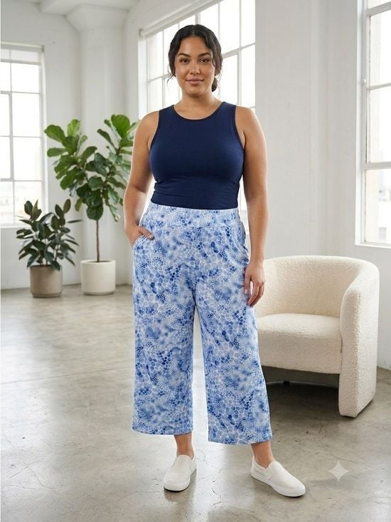 Comfort Code XL Blue & White Abstract Animal Print Lounge Pants w/ Pockets
