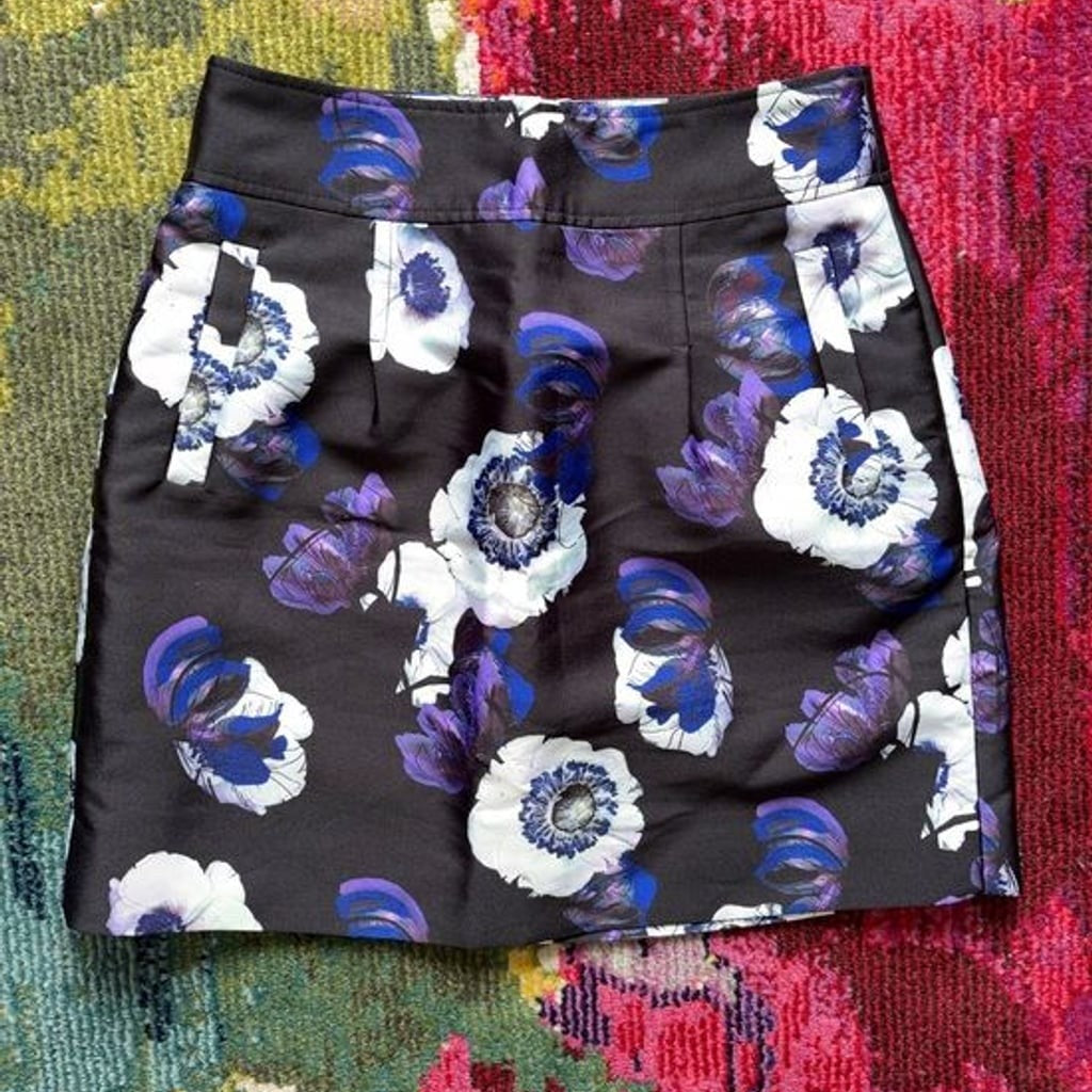 J. Crew Black Mini Skirt with White and Purple Floral Print Sz 4