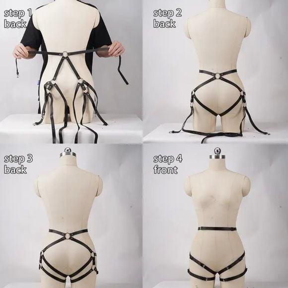 HOT! Leather Black Harness Garter Belt Straps