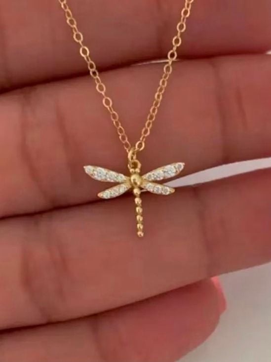 Gold Dragonfly Pendant Necklace for Women