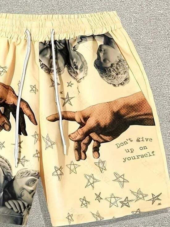 Men's Cream Graphic Athletic Shorts with Inspirational Print
