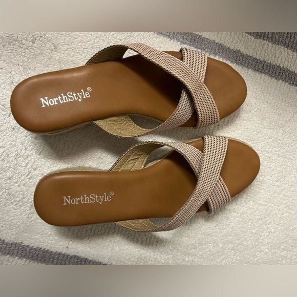 NORTHSTYLE Gold Weave Wedge Sandals