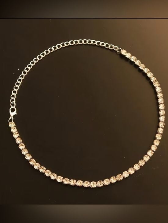 Gold Crystal Tennis Necklace with Clear Stones - Women Jewelry