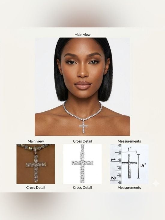 Divine Shine: Diamond Cross Tennis Necklace - White Gold Tone