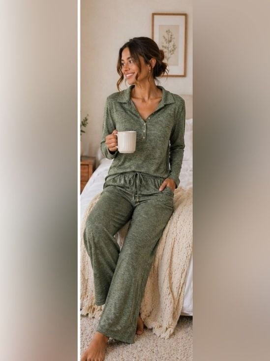 Soft Knit Lounge Set Women 2PC Outfit Relaxed Fit Cozy