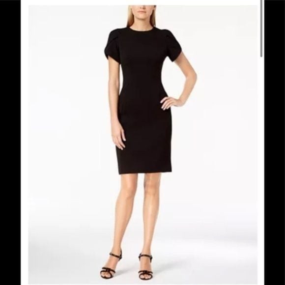 NWT Calvin Klein Classic Black Midi Tulip Sleeve Dress Sz 6