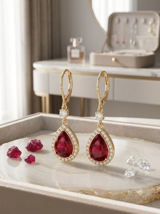 Elegant Red Pear-Cut Crystal Drop Earrings