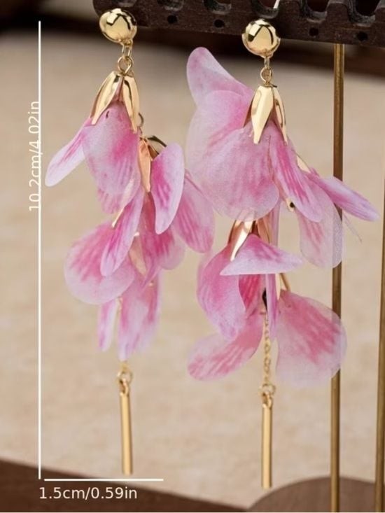 Gold-Tone Pink Petal Drop Earrings