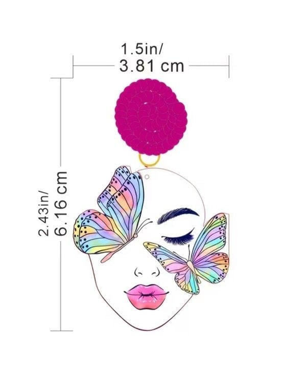 Pink Beaded Stud Face & Butterfly Drop Earrings