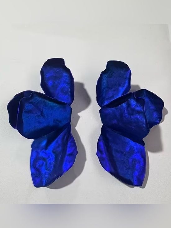 Scarlet Elias Statement Blue Petal Earrings - Vibrant Lightweight Floral Drop