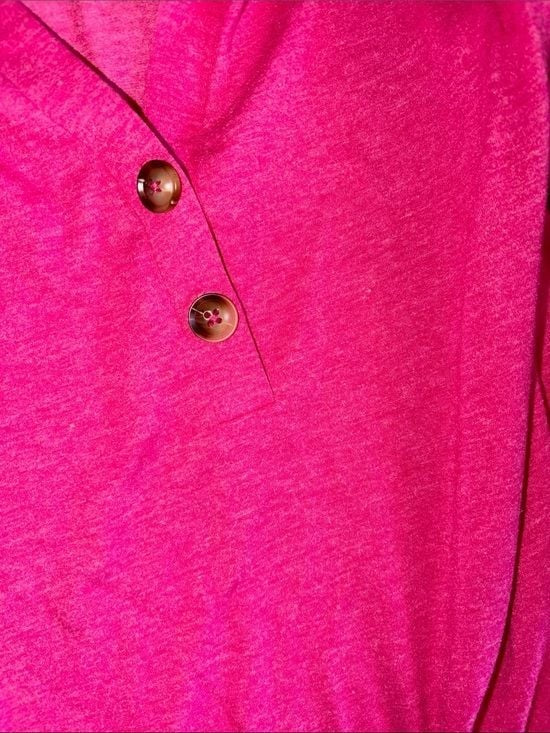 Women's Hot Pink Henley 3/4 Sleeve Top Button Detailed Top Medium