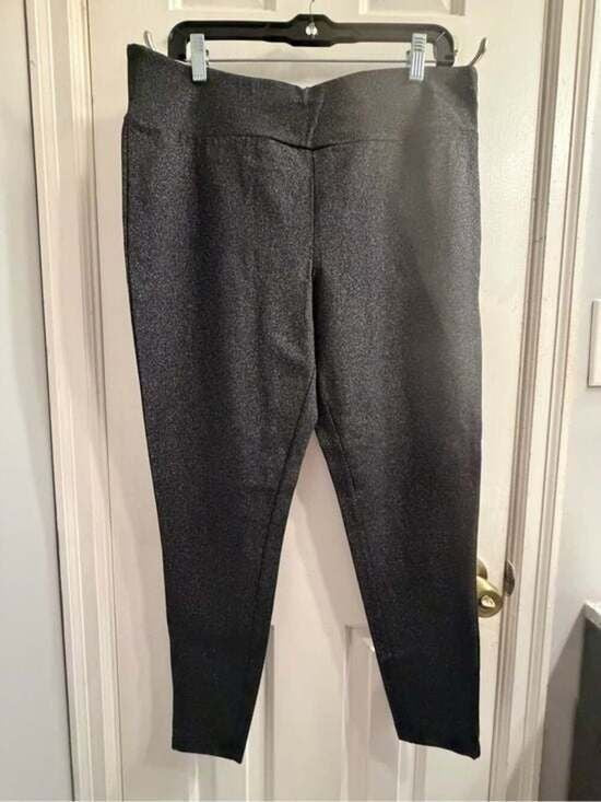 Terra & Sky Black Glitter High-Rise Fitted Leggings Sparkle Black Size 14w 0X