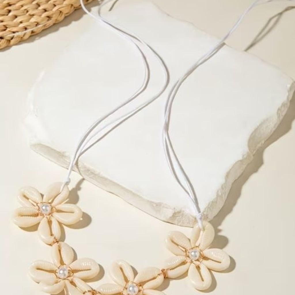 Cream Floral Shell Necklace with Pearl Centers