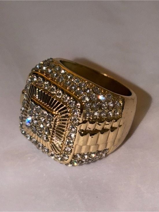 Gold and Silver Men's Pave Cocktail Ring with Clear Stones Sz 8