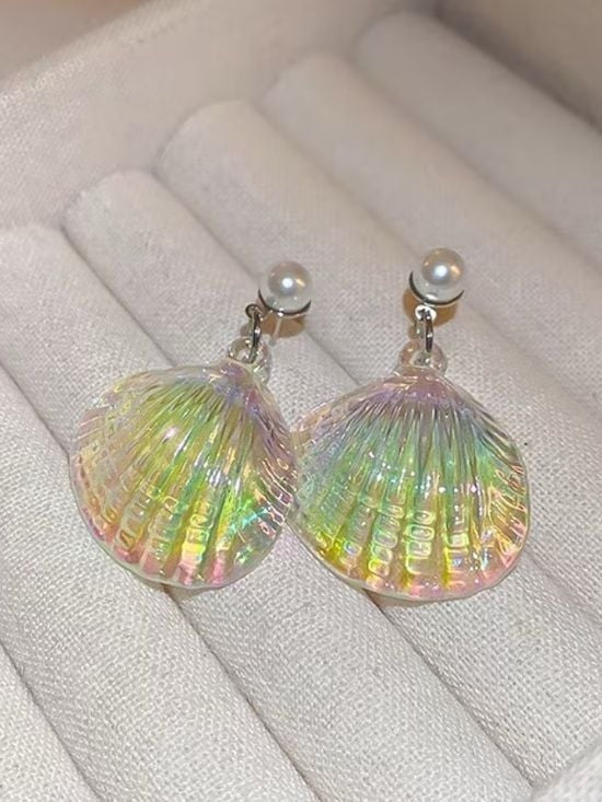 Iridescent Pearl Shell Drop Earrings - Women Jewelry