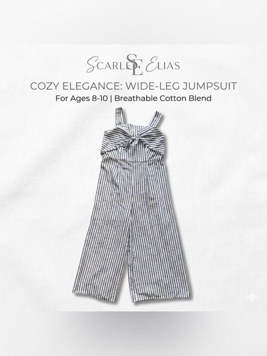 Girls Sz 10 Striped White and Grey Wide-Leg Jumpsuit