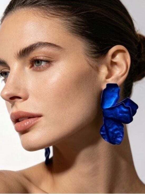 Scarlet Elias Statement Blue Petal Earrings - Vibrant Lightweight Floral Drop