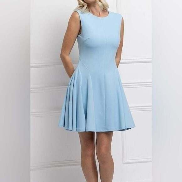 HOST PICK NEW YORK & CO Baby Blue Skater Dress Pockets Fit & Flare Medium