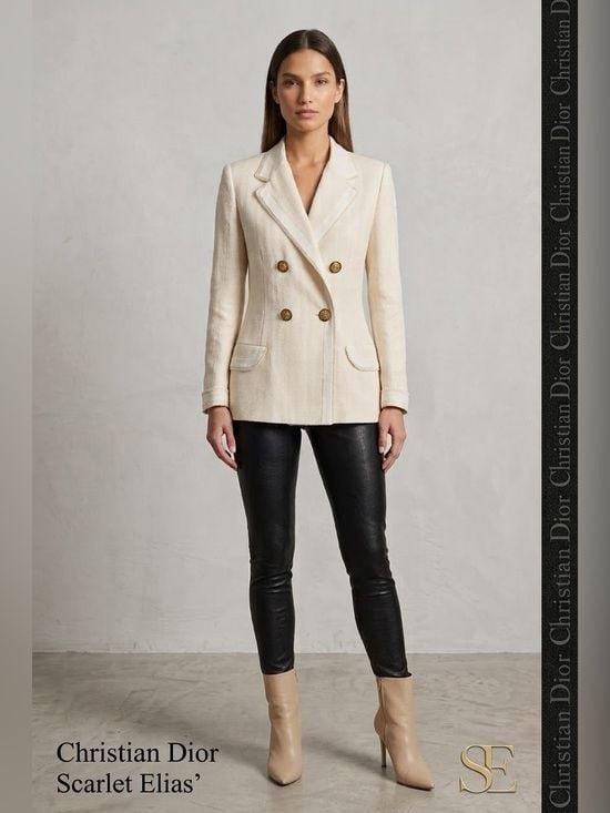 Dior Cream Double-Breasted Blazer with Gold Buttons Size 16 Fits L/XL