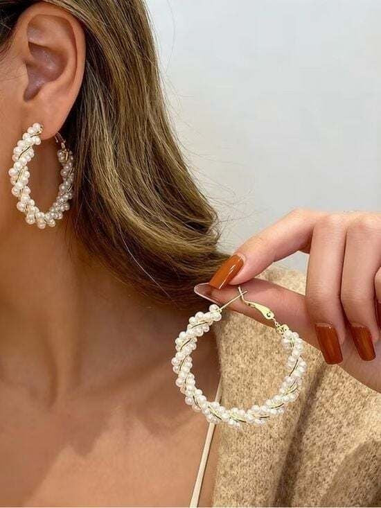 Pearl-Wrapped Hoop Earrings - White