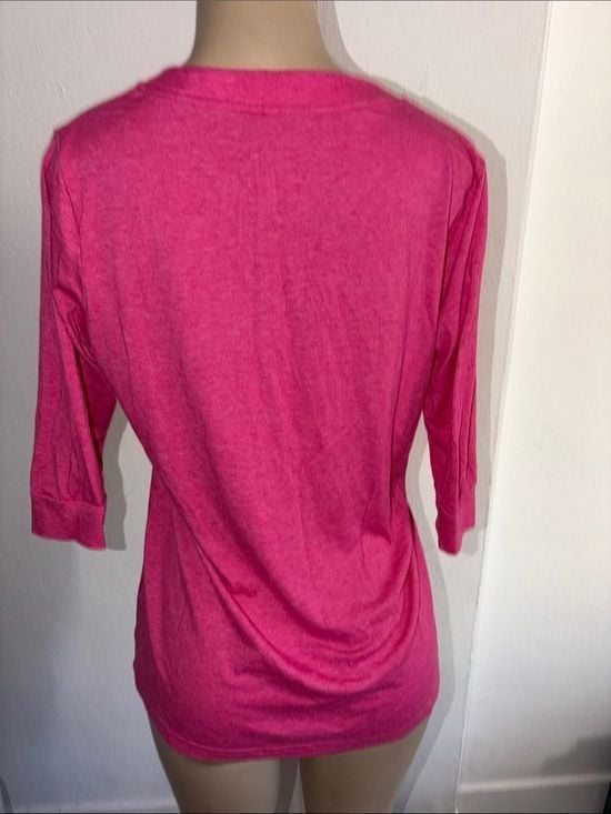 Women's Hot Pink Henley 3/4 Sleeve Top Button Detailed Top Medium
