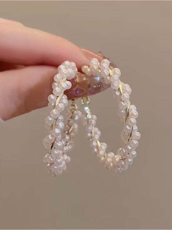 Pearl-Wrapped Hoop Earrings - White