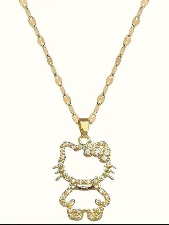 Gold-Tone Crystal Hello Kitty Cat Pendanty Necklace - Women Jewelry