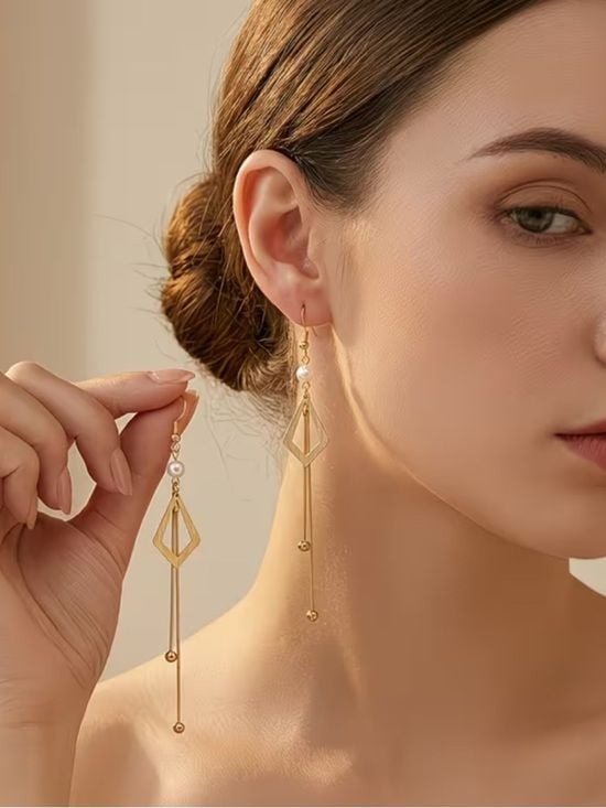 Long Drop Earrings with Pearl Accent - Womens Earrings