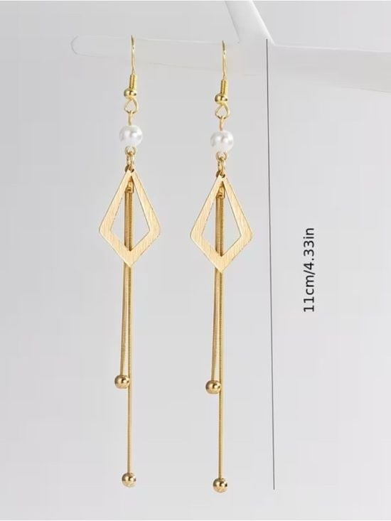 Long Drop Earrings with Pearl Accent - Womens Earrings