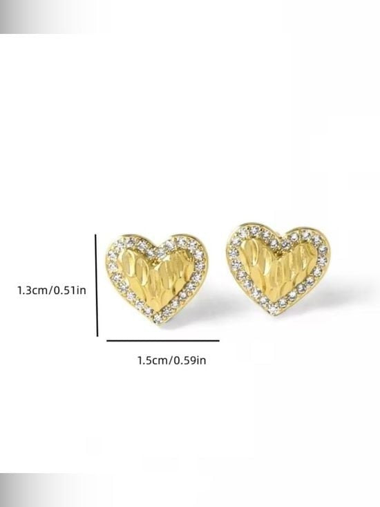 Gold Heart Crystal Halo Stud Earrings - Women's Fashion Jewelry