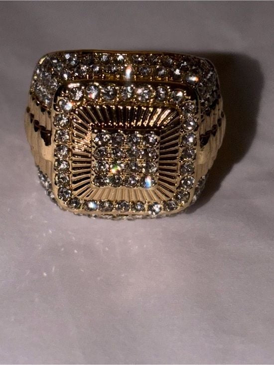Gold and Silver Men's Pave Cocktail Ring with Clear Stones Sz 8