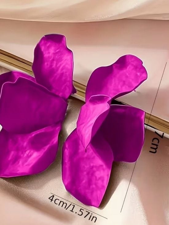 Scarlet Elias Statement Fuchsia Petal Earrings - Vibrant Lightweight Floral Drop