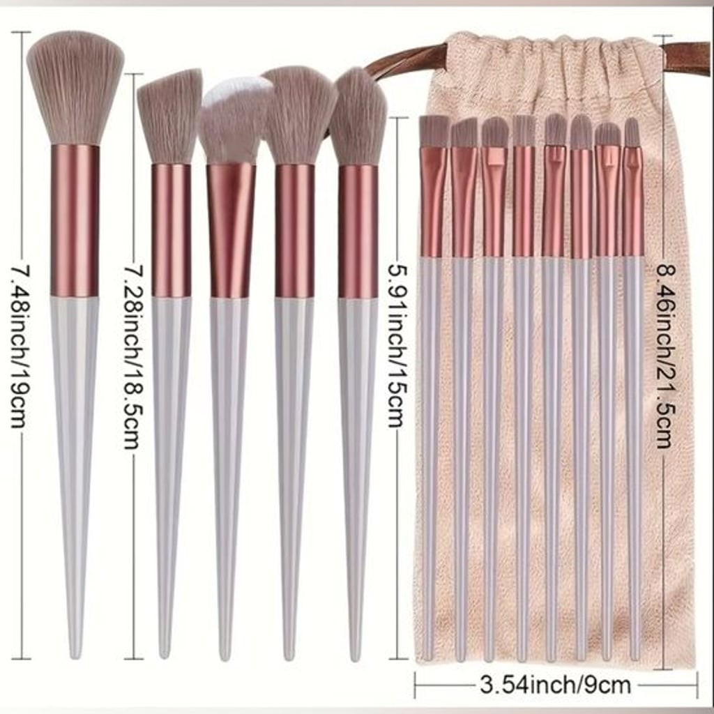 Rose Metallic 10-Piece Women’s Makeup Brush Set with Sponge