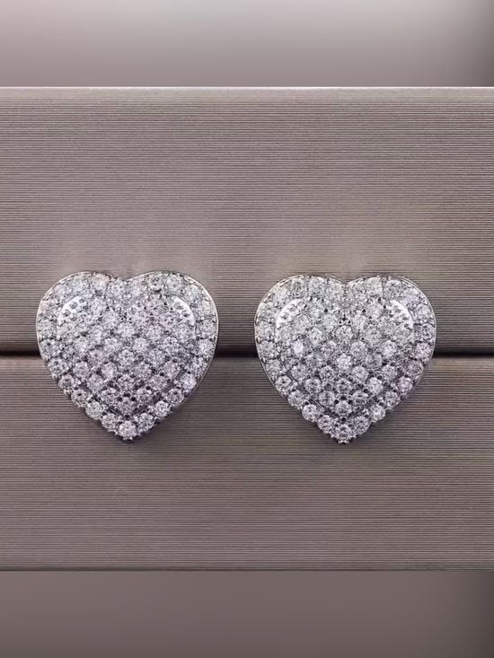 Sparkling Heart Pavé Stud Earrings - Silver Tone
