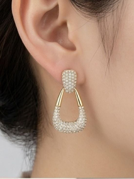 Gold Pavé Teardrop Hoop Earrings - Women Jewelry