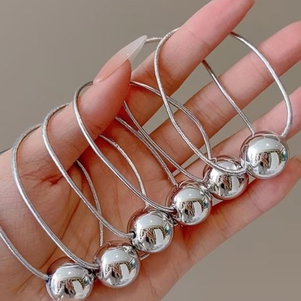 Sterling Silver-Tone Bead Hair Rings & Hair Tie Set - Silver