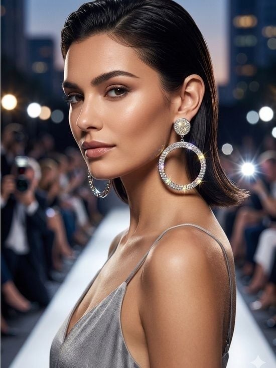 Silver Crystal Hoop Drop Earrings - Sparkling Silver Statement