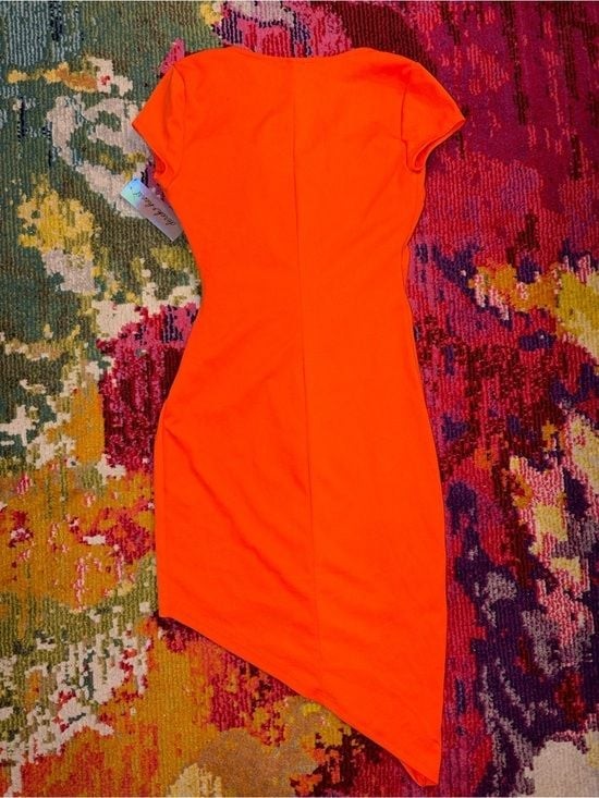 Derek Heart Bright Orange Asymmetrical Surplice Dress Small
