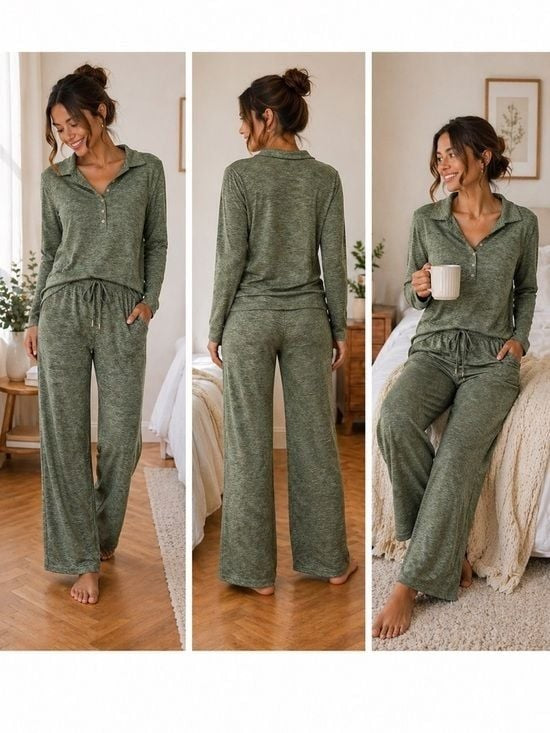 Soft Knit Lounge Set Women 2PC Outfit Relaxed Fit Cozy