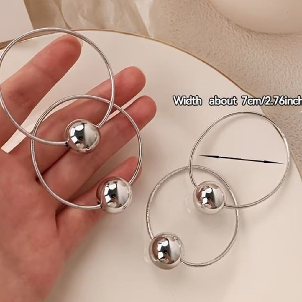 Sterling Silver-Tone Bead Hair Rings & Hair Tie Set - Silver