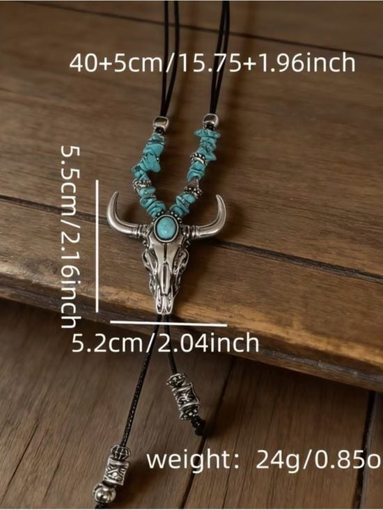 Turquoise Bead Bull Skull Choker Necklace - Women Jewelry