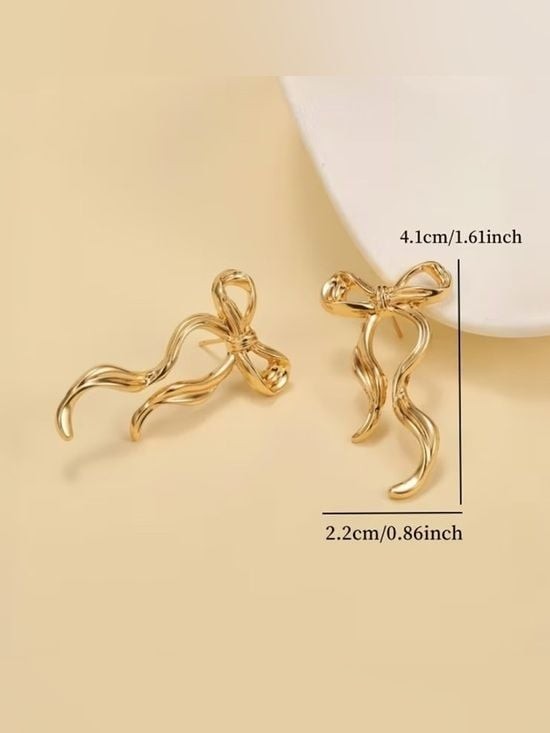 Gold Bow Drop Earrings for Women